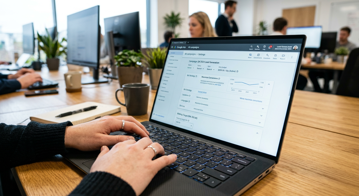 Configuration des paramètres d'une campagne Google Ads sur ordinateur portable