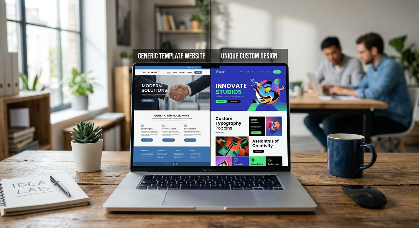 Comparaison visuelle entre site template standardisé et site personnalisé