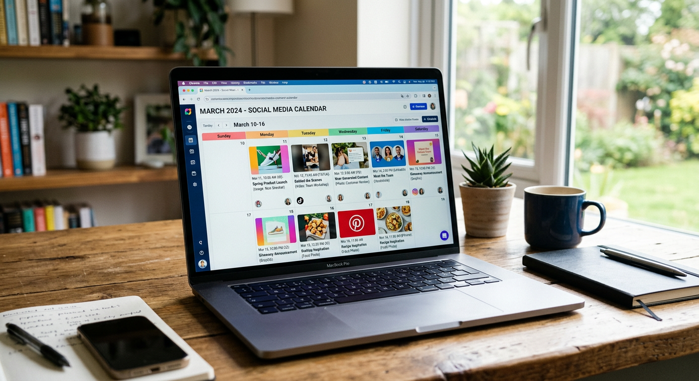 Calendrier de planification de publications sur les réseaux sociaux affiché sur ordinateur