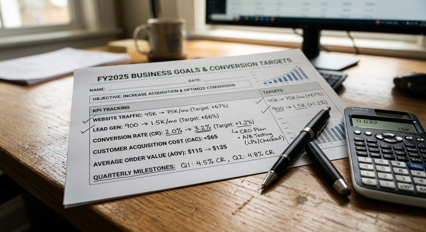Document de définition d'objectifs marketing avec cibles de conversion