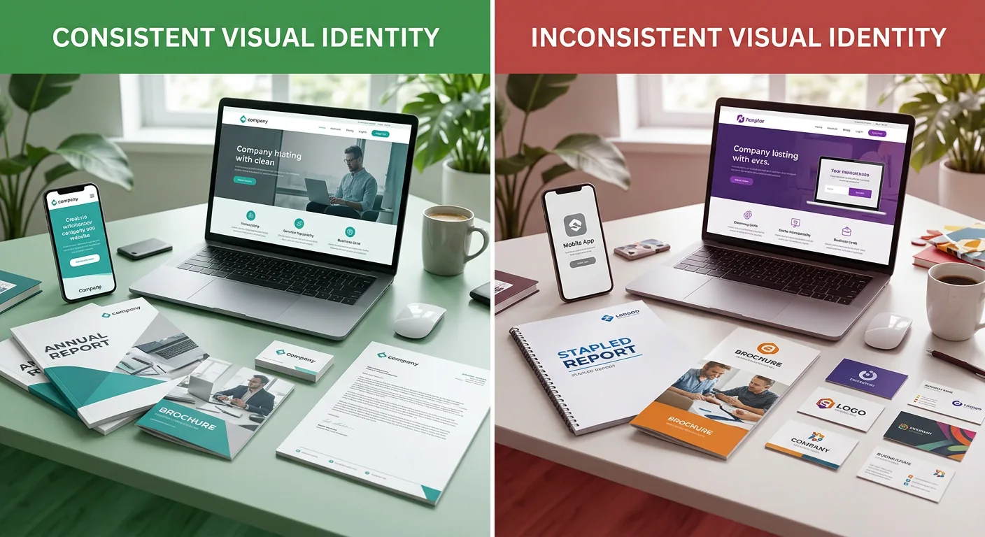 Comparaison d'une marque avec charte graphique cohérente et incohérente