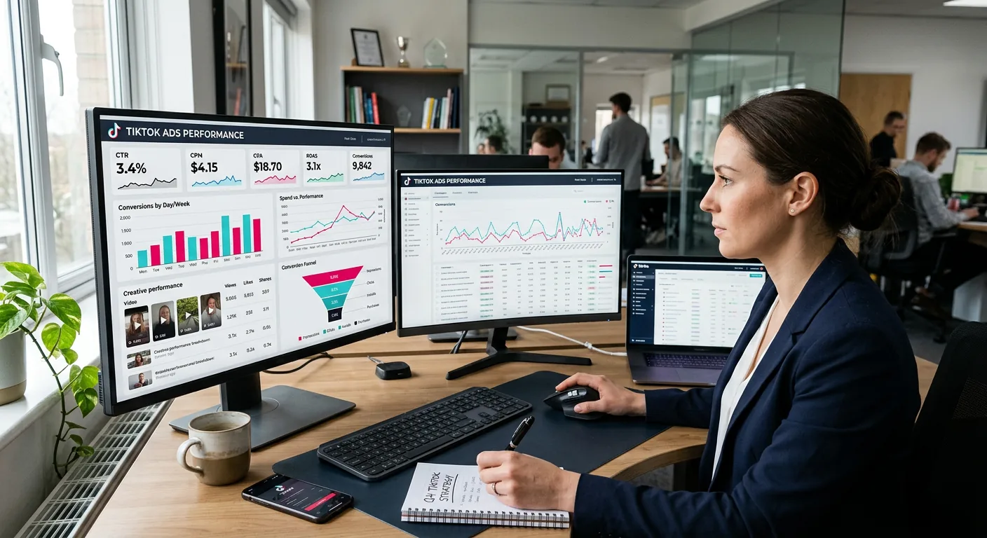 Tableau de bord analytique des performances TikTok Ads avec budget limité